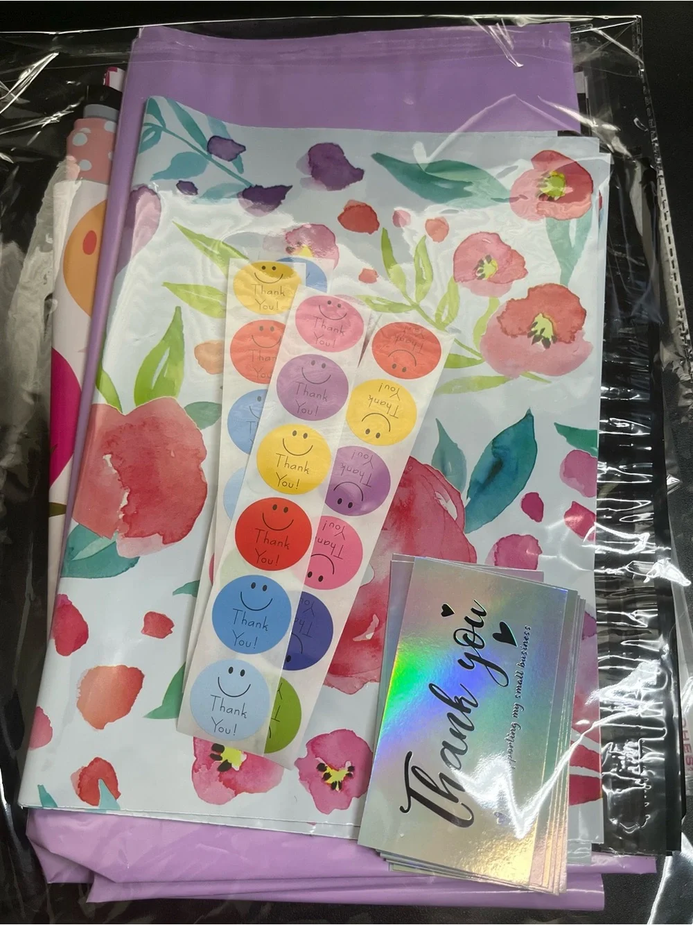 40 Piece Packaging Bundle. Includes, Poly Mailers, Thank Yous & Cellophane Bags